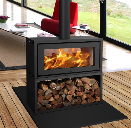 Infinity 18Kw Double Sided Freestanding Fireplace + Wood Storage •  Metelerkamps